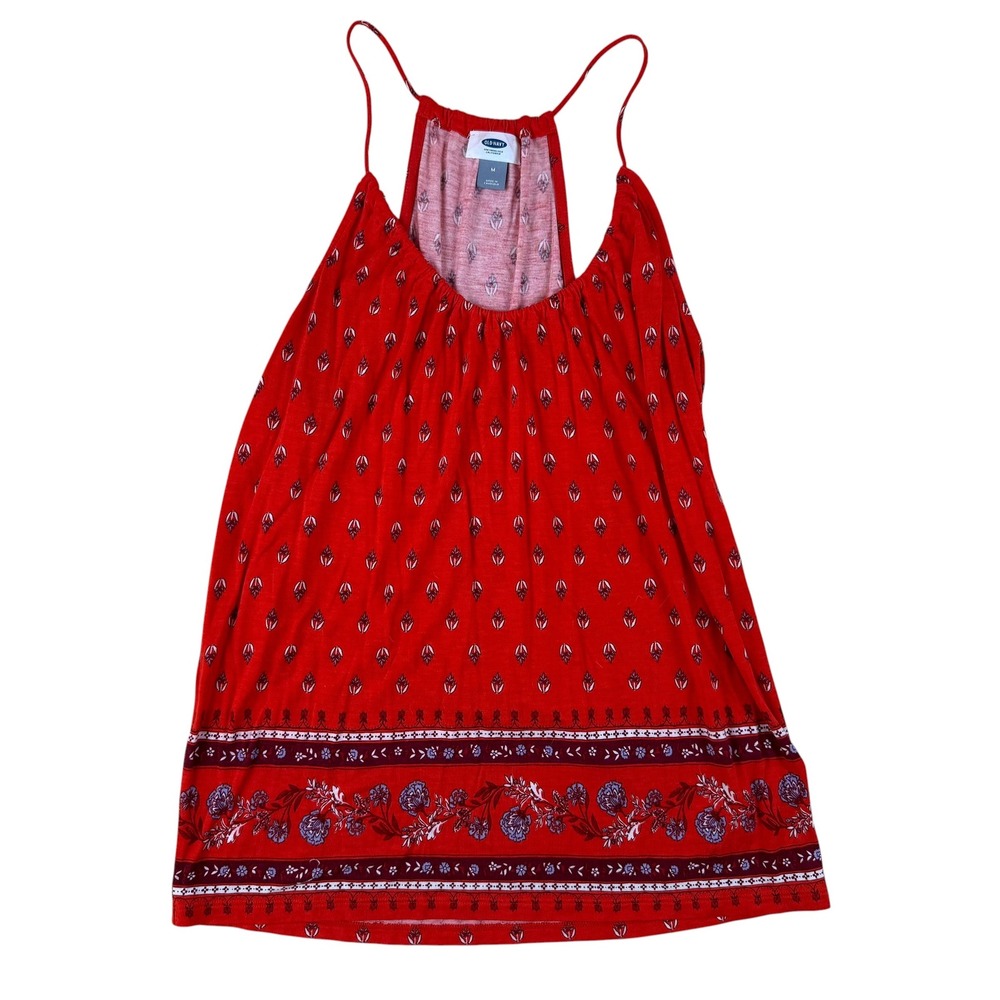 Boho‎ Floral Tank Top Rayon Border Print Red Size M Old Navy